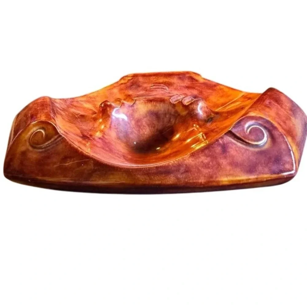 Vintage Ceramic Ashtray MCM‎ Retro Mid Century Modern Orange Swirl large 3 pits